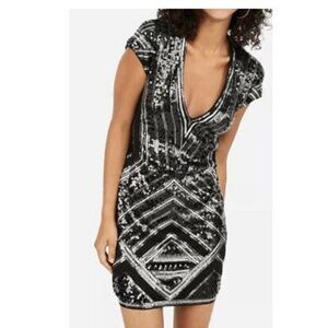 Express Sparkly V-Neck Short Sleeve Dress – Size XS